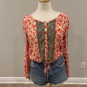Free People Printed Top Drawstring Waist